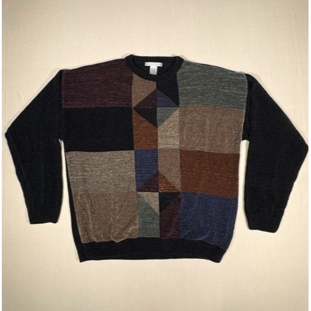 Geoffrey Beene Vintage Patchwork Chenille Sweater Size XL Pullover